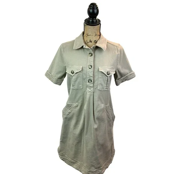 Faherty Khaki Casual Button-Front Short-Sleeve Dress Womens Medium - Picture 9 of 11